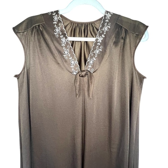 Vintage 70's Kayser Nightgown Slip Dress Eyelet Trimmed Brown Made in USA - Picture 2 of 7